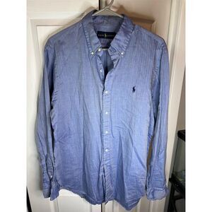 Polo Ralph Lauren Men's Light Blue Herringbone Button-Up Shirt  L Long S…